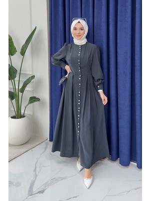 Tesettür Diyarı Moka Cupra Tansel Önden Düğmeli Tesettür Elbise- Indigo