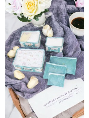 Braventa Collection Mayaglory Anne Bebek 6'lı Seyahat Seti, Bavul Organizer, Bebek Odası Düzenleyici, Mavi Renk