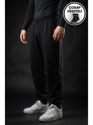 Liber Basic Siyah Eşofman Altı Lastikli Paça Rahat Kesim Cepli Jogger