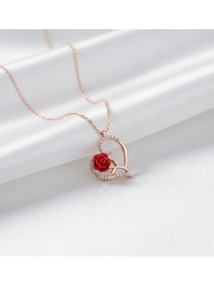 Modahilye 925 Ayar Gümüş Gül Tasarım Rose Gold Kolye