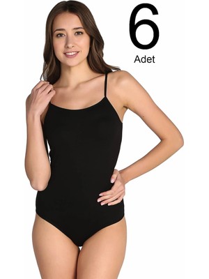 Tutku Kadın Siyah 6'lı Paket Ip Askılı Likralı Kancalı Çıtçıtlı Body-Siyah-3xl