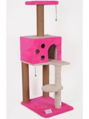 Feyza Design Kare Kedi Evi S09, Merdivenli, Pembe, 124 Cm, Rahat ve Eğlenceli Mekan