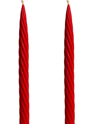 Braventa Collection Balmumu Mum Kırmızı (2 Adet 27.5cm) Kalın Burgu Burgulu Balmumu Şamdan Mumu Dekoratif Mum (Kırmızı)