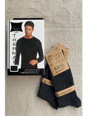 Tutku Erkek Termal Üst 2 Adet Siyah Yün Çorap-Siyyah-Xl