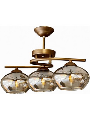 Kuzenler Modern Kahverengi Kasa 3 Lü Basık Füme Cam Avize