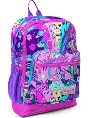 Braventa Collection Coral High Dört Bölmeli Grafiti Desenli Ilkokul Sırt Çantası - Kız Çocuk