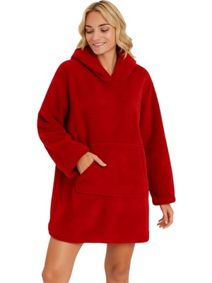 Braventa Collection Wellsoft Kapşonlu Giyilebilir Tv Battaniyesi Unisex Over Size - Kırmızı