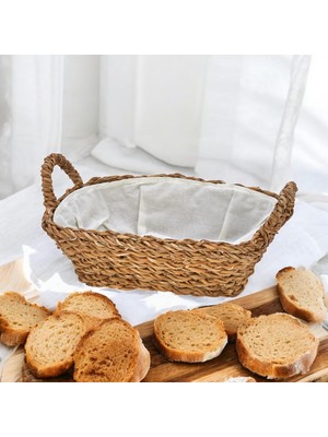 Braventa Collection Hasır Kulplu Çok Amaçlı Dekoratif Dikdörtgen Sepet, Hasır Kulplu Ekmek Sepeti (27X18X8CM)