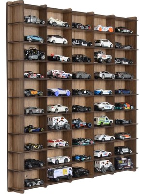 Braventa Collection Standard 50 Araç Oyuncak Araba Rafı, 1:64 Ölçek Uyumlu Metal Oyuncak Araç Garaj Duvar Vitrini-Kahve