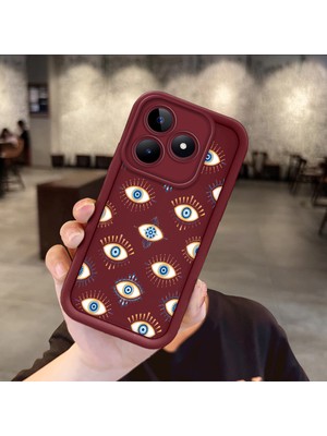 Ucuc Realme C53/C51/NOTE 50 Uyumlu Bordo Silikon Kılıf Nazar Boncuğu Desenli Darbeye Dayanıklı Lens Koruma