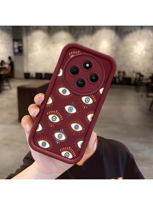 Ucuc Xiaomi Redmi 14C/A4 Uyumlu Bordo Silikon Kılıf Nazar Boncuğu Desenli Darbeye Dayanıklı Lens Koruma
