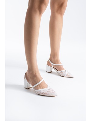 Ruxene Vera Zarif Dantel Detaylı 5 cm Topuk Gelin Ayakkabısı