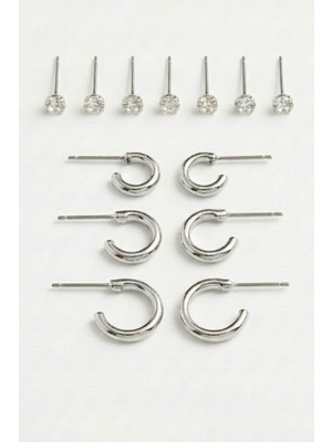 Aurrari Silver Mini 3 Çift Halka ve 6 Adet Zrikon Taşlı Küpe Seti