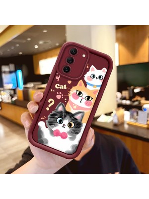 Ucuc Samsung Galaxy S21 Fe 5g Uyumlu Sevimli Kedi Desenli Bordo Silikon Lens Koruma Şok Emici Kılıf