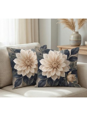 Menesa Home Bej Krem Çiçek Temalı Modern Dijital Baskı Dekoratif 2’li Kırlent Kılıfı Seti