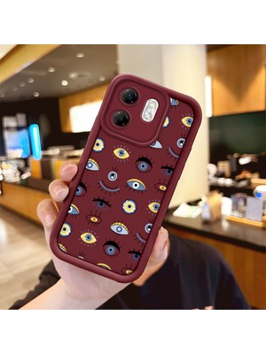 Ucuc Infinix Hot 50I/SMART 9 Uyumlu Bordo Silikon Kılıf Nazar Boncuğu Desenli Darbeye Dayanıklı Lens Koruma