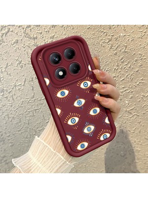 Ucuc Xiaomi Redmi Note 14 Pro 4g Uyumlu Bordo Silikon Kılıf Nazar Boncuğu Desenli Darbeye Dayanıklı Lens Koruma