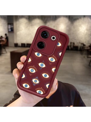 Ucuc Tecno Camon 20/20 Pro 4g Uyumlu Bordo Silikon Kılıf Nazar Boncuğu Desenli Darbeye Dayanıklı Lens Koruma