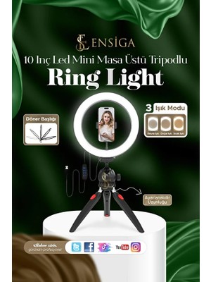 Ensiga Ring Light LED 10 Inç Masa Üstü Işık Mini Masa Tripodlu Video Stüdyo Makyaj Işığı