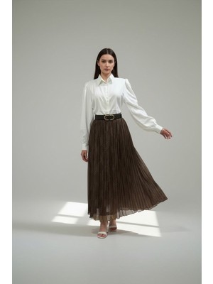 Molly Nelly Kadın Şifon Baskılı Astarlı Kemerli Etek