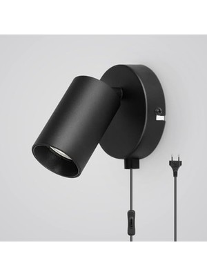 Riolight Modern Siyah Metal LED Hareketli Başlık Kablolu Fişli Spot Okuma Lambası(Ampul Dahil)