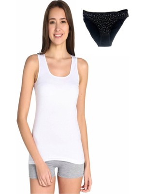 Tutku Kadın Beyaz 3'lü Paket Atlet & Desenli Bikini-Antrasit-L