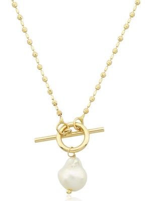 İryum Barok Inci Modern T-Toka Altın Kolye-14 Ayar