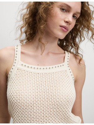 Marks & Spencer Sade Dokulu ve Taşlı Ince Geniş Yaka Triko