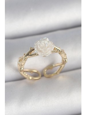 Eco Lounge Pirinç Gold Renk Beyaz Gül Model Ayarlanabilir Kadın Yüzük