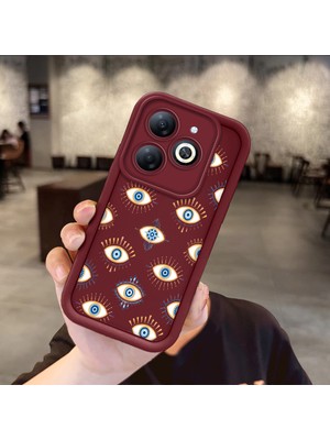Ucuc Infinix Smart 8/smart 8 Pro Uyumlu Bordo Silikon Kılıf Nazar Boncuğu Desenli Darbeye Dayanıklı Lens Koruma