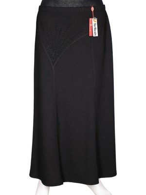 Hermevsim Hesna Kadın Nida Kışlık Büyük Beden Taşlı Astarsız Lastikli Siyah Etek