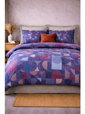 Özdilek Colored Shape Çift Kişilik Soft Life Saten Nevresim Takımı - Lacivert