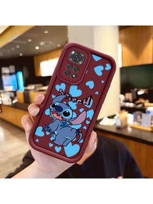 Ucuc Xiaomi Redmi Note 11/11S Uyumlu Bordo Silikon Kılıf Sevimli Stitch Desenli Darbeye Dayanıklı Lens Koruma