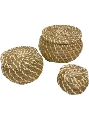 IKE-803.281.45 Fryken Kapaklı Sepet, Deniz Yosunu, Sahil Yulafı, 3'lü Set