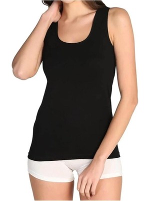 Tutku Kadın Ribana Kalın Askılı Atlet Siyah 4 Standart Kalıp Nefes Alabilir Kumaş