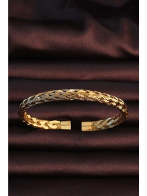 Inure Jewelry 316L Çelik Altın Renk Kalın Yassı Örgü Model Erkek Bileklik