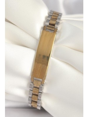 Inure Jewelry 316L Çelik Gold Gümüş Renk Zincir Künye Model Erkek Bileklik