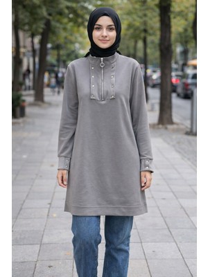 Moda Kadın Yarım Fermuarlı Tunik - Rahat Kesim,günlük ve Spor Kullanımına Uygun