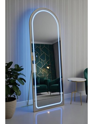 Esenhome DECOR Gold Çerçeveli Mavi Ledli Oval Boy Aynası 60X180CM