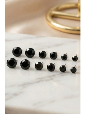 Aurrari 6 Çift Siyah Zirkon Taşlı Küpe