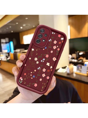 Ucuc Samsung Galaxy A72 5g Uyumlu Bordo Çiçek Desenli Silikon Malzeme Darbeye Dayanıklı Lens Koruma