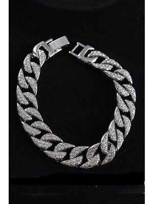 Inure Jewelry Pirinç Zirkon Taşlı Cuba Gurmet Model Gümüş Renk Erkek Bileklik