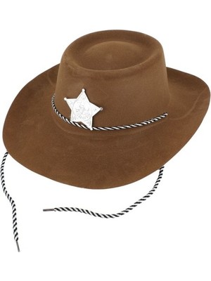 Marsilyan Çocuk Kovboy Şapkası Plastik Üzeri Flok Kaplama Açık Kahverengi