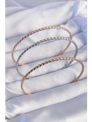 Pazarcan 316L Çelik Renkli Ince Burgu Model Ajda Bilezik Seti - TJ-BB6193