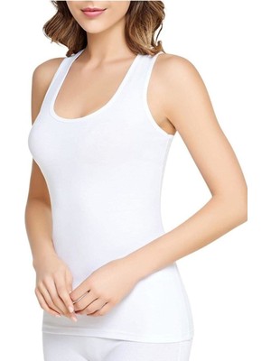 Tutku Kadın Beyaz Pamuklu Ribana Geniş Askılı Atlet Esnek Kumaş Özelliği ile Rahat Kullanım