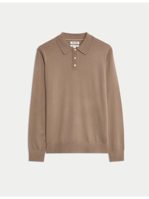Marks & Spencer Merino Ipek Karışımlı Düğmeli Polo Üst