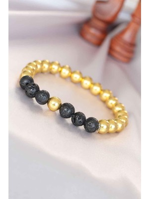 Inure Jewelry Lav Doğal Taş Detaylı Hematit Gold Renk Erkek Bileklik