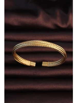 Inure Jewelry 316L Çelik Altın Renk Hasır Görünüm Erkek Bileklik