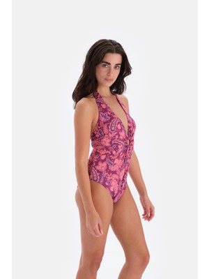 AlanyaXXL Tam Destekli V Yaka Kravatlı Büyük Beden Mayo