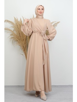Bağlama Detay Şifon Elbise Sütlükahve